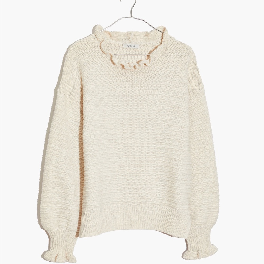 Cream Ruffled Women's Sweater